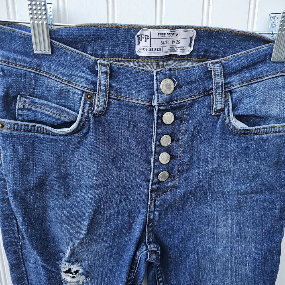 Free People Dark Blue Distressed Ankle Skinny Jeans Womens 26 - Picture 2 of 5